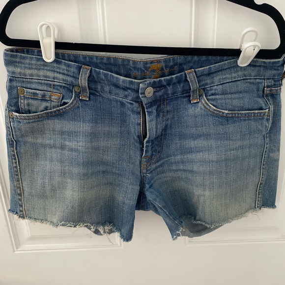 7 For All Mankind Blue Denim Shorts - Picture 1 of 4